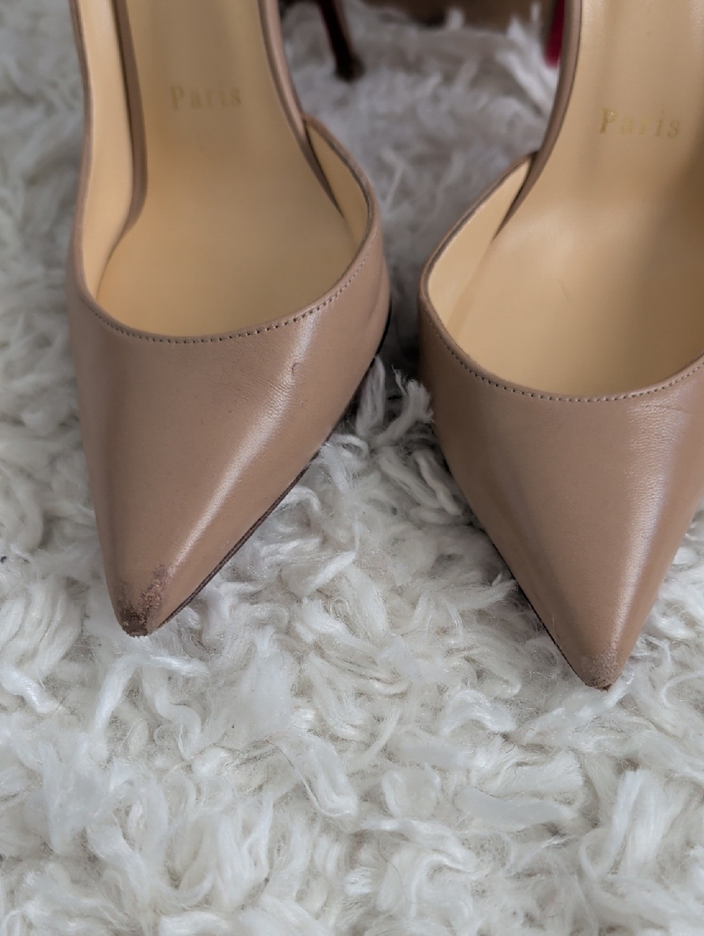 Christian Louboutin Iriza Nude Leather Pointed Toe Pumps - Picture 3 of 14